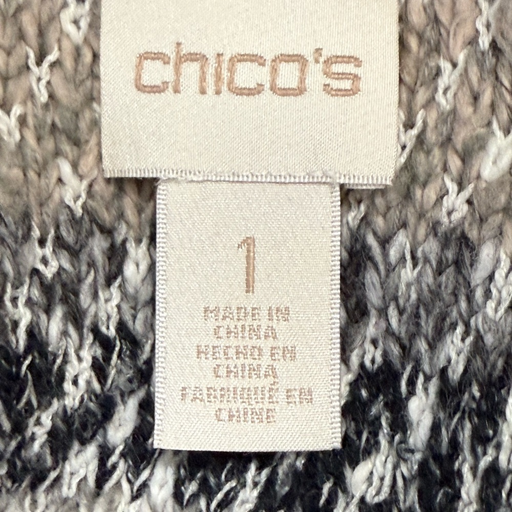 Chico’s Size 1 Knit Coatigan Cardigan Sweater Coatigan Stripe Long Relaxed Boho - Picture 7 of 9